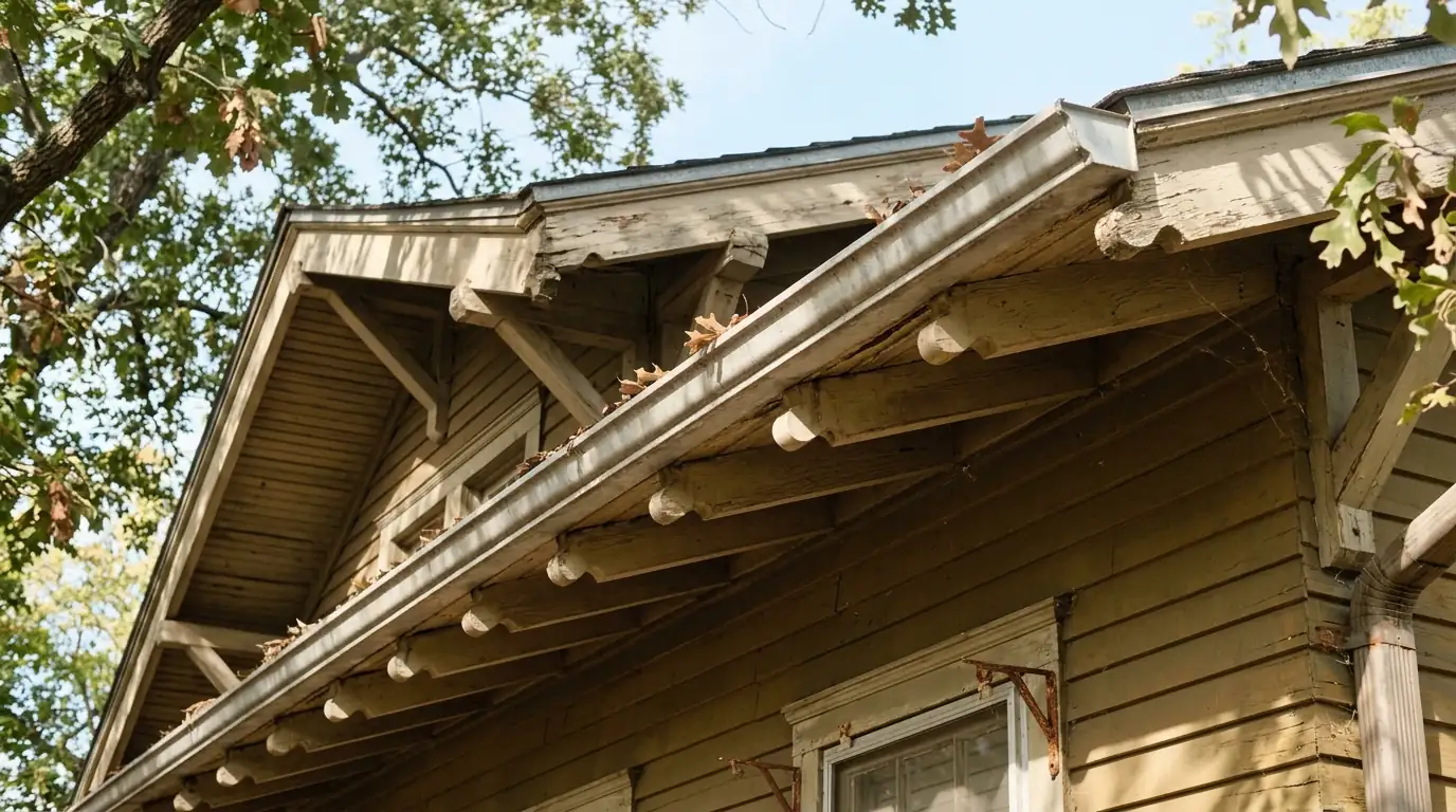 Craftsman eave with exposed rafter tails above a gutter