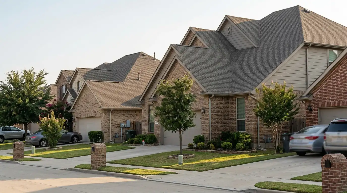 Gutters and downspouts on homes in Denton County, Texas