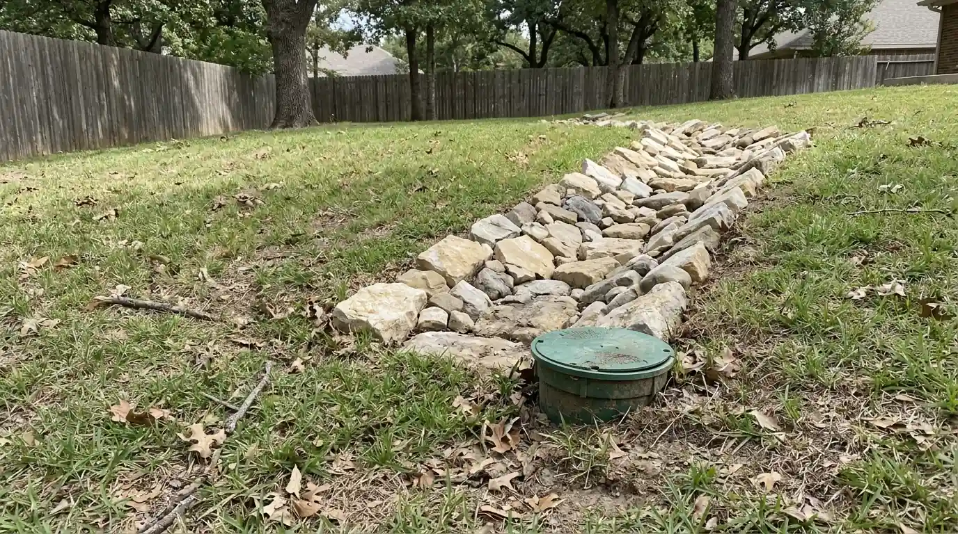 Pop-up emitter and drain outlet in a sloped yard