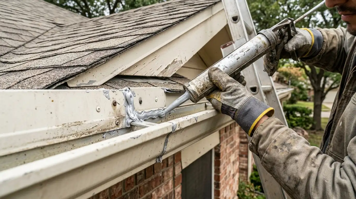 Gutter end cap being resealed from inside the trough