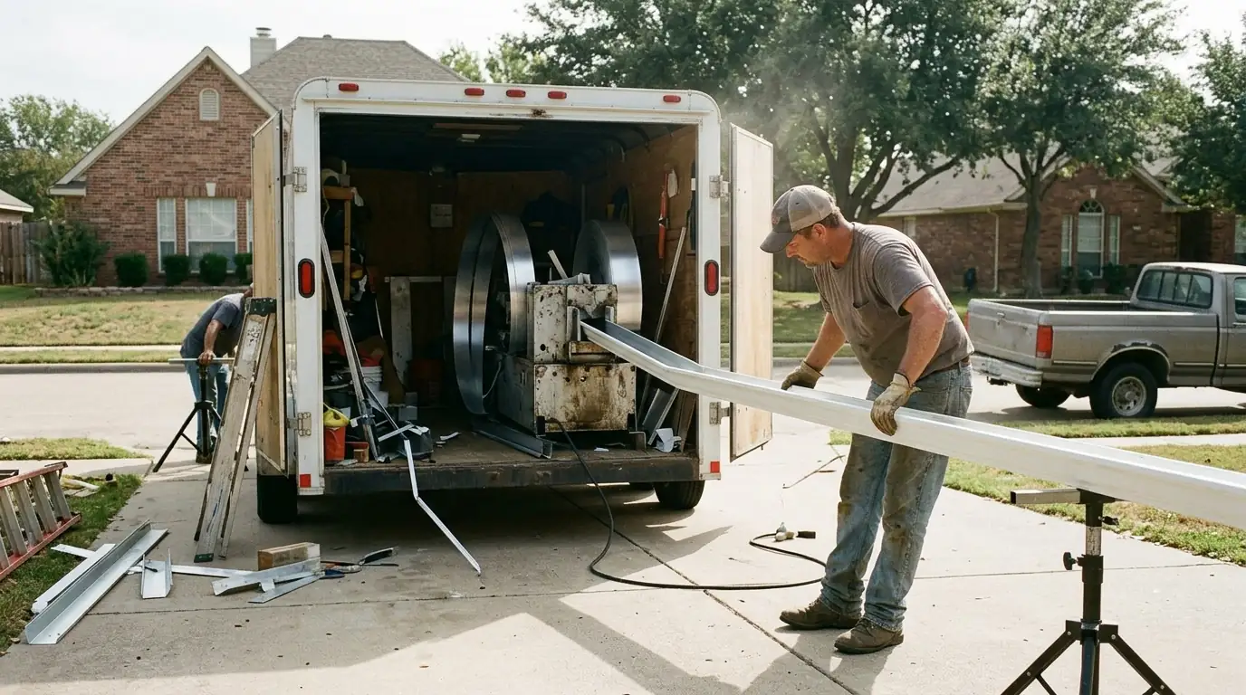 Seamless gutter machine forming a run on site