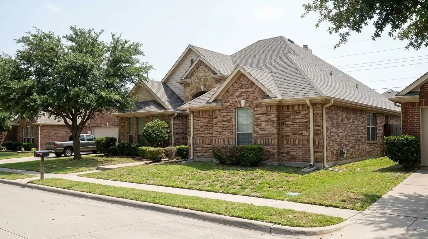 Gutter torn loose by wind on a home in Rowlett, Texas