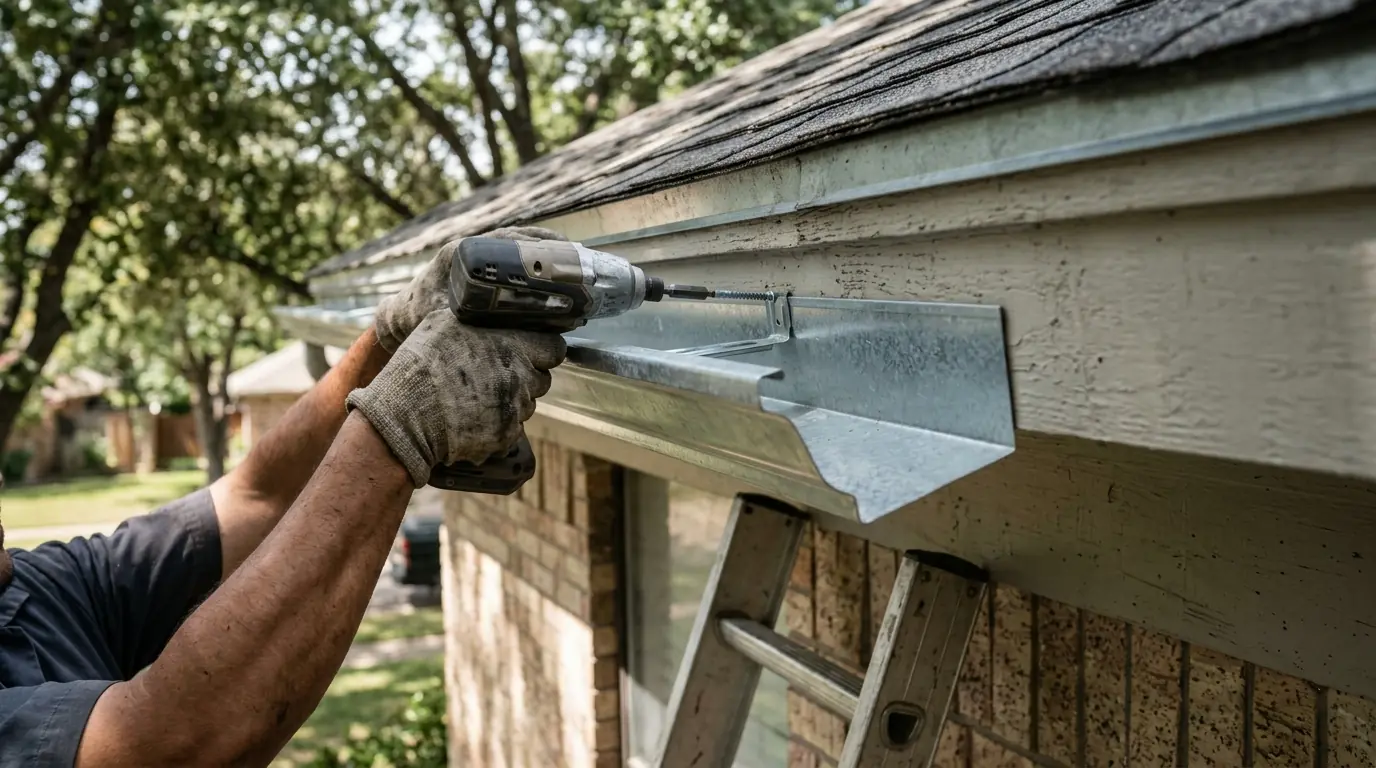 Close view of a sealed cut edge on a Galvalume gutter outlet